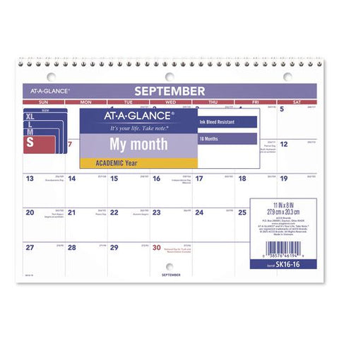 Academic Monthly Desk/wall Calendar, 11 X 8, White/purple/red Sheets, 12-month (july To June): 2026 To 2027