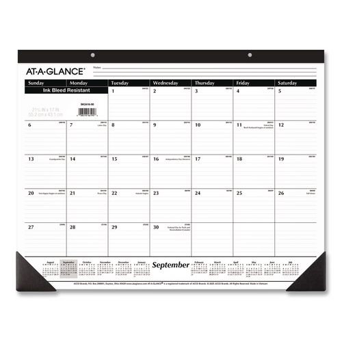 Academic Monthly Deskpad Calendar, White/black Sheets, Black Headband/corners, 21 X 17, 16-month (jan To Dec): 2026 To 2027