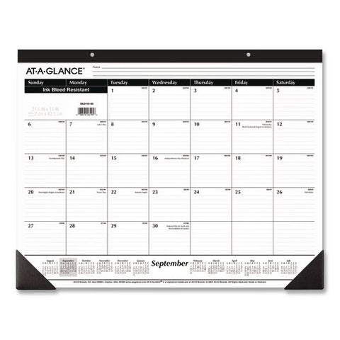 Academic Monthly Deskpad Calendar, White/black Sheets, Black Headband/corners, 21 X 17, 16-month (jan To Dec): 2026 To 2027