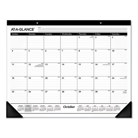 Academic Year Ruled Desk Pad, 21.75 X 17, White Sheets, Black Binding, Black Corners, 16-month (sept To Dec): 2024 To 2025