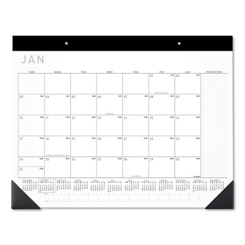 Contemporary Monthly Desk Pad, 22 X 17, White Sheets, Black Binding/corners,12-month (jan To Dec): 2025