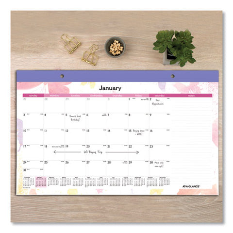 Watercolors Monthly Desk Pad Calendar, Butterfly Artwork, 17.75 X 11, White Sheets, Purple Binding, 12-month (jan-dec): 2025