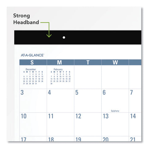 Easy-to-read Monthly Desk Pad, 22 X 17, White/blue Sheets, Black Binding, Clear Corners, 12-month (jan To Dec): 2025