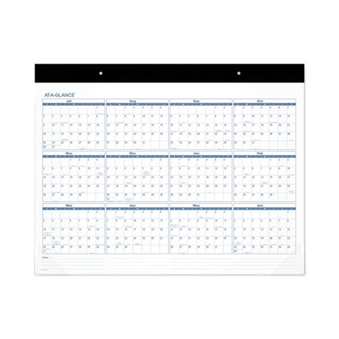 Academic Large Print Desk Pad, 21.75 X 17, White/blue Sheets, 12 Month (july To June): 2024 To 2025