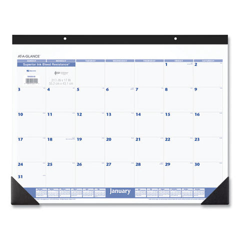 Desk Pad, 22 X 17, White Sheets, Black Binding, Black Corners, 12-month (jan To Dec): 2025