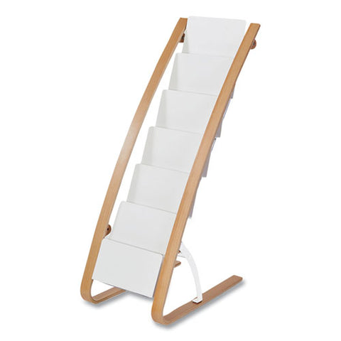 Literature Floor Display Rack, 19.68 X 13.38 X 36.61, White/woodgrain