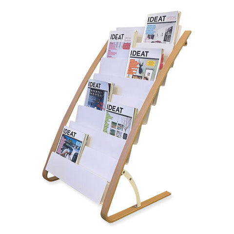 Literature Floor Display Rack, 22.8 X 19.69 X 36.61, White/woodgrain