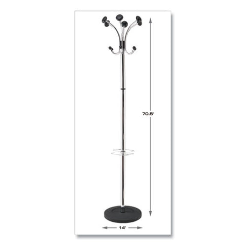 Chromy Coat Stand, 12 Knobs, 16w X 16d X 70.5h, Chrome/black