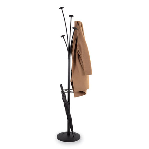 Festival Coat Stand With Umbrella Holder, Five Knobs, 14w X 14d X 73.67h, Black