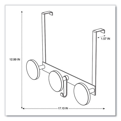 Over The Door Coat Hook, Metal And Plastic, 3 Pegs, Black, 20 Lb Capacity