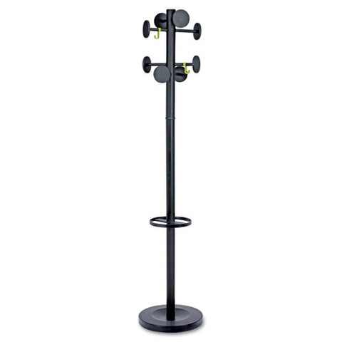 Stan3 Steel Coat Rack, Stand Alone Rack, Eight Knobs, 15w X 15d X 69.3h, Black