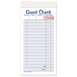 Guest Check Pad, Two-part Carbonless, 6.38 X 3.38, 50 Forms Total