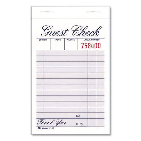 One-part Guest Check Pad, One-part (no Copies), 3.35 X 4.94, 100 Forms/pad, 12 Pads/pack