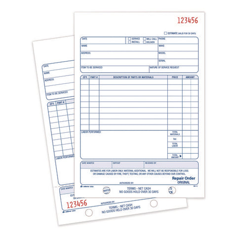 Multipart Repair Order Pad, Two-part Carbonless, 5.56 X 7.94, 50 Forms Total