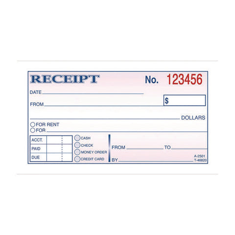 Money/rent Receipt Book, Two-part Carbonless, 4.88 X 2.75, 50 Receipts/book, 3 Books/pack