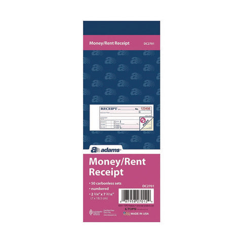 Money/rent Receipt Book, Two-part Carbonless, 6.69 X 2.75, 50 Receipts/book, 5 Books/pack