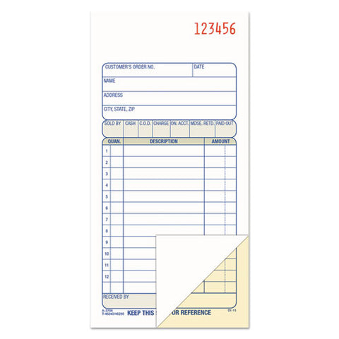 Multipart Sales Order Pad, 12 Lines, Two-part Carbonless, 3.34 X 6.69, 50 Forms Total