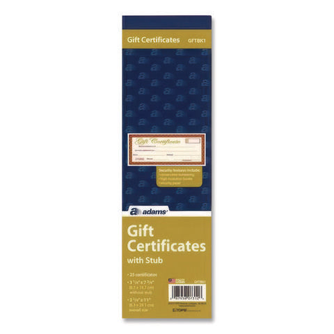 Gift Certificate With Stub Book, 7.81 X 3.25, Cream, 25 Certificates