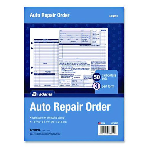 Multipart Auto Repair Work Order Forms, Three-part Carbonless, 8.5 X 6.94, 50 Forms Total