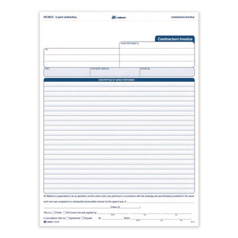 Multipart Contractor Invoice Forms, Three-part Carbonless, 8.5 X 10.94, 100 Forms Total