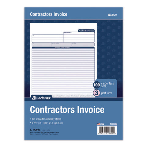 Multipart Contractor Invoice Forms, Three-part Carbonless, 8.5 X 10.94, 100 Forms Total