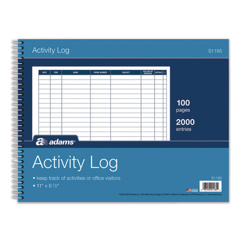 Activity Logbook, 8 Columns, Blue/white Cover, 11 X 8.5 Sheets, 50 Sheets/book