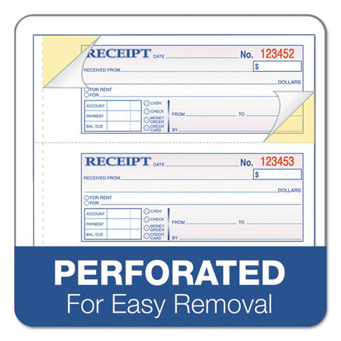 Receipt Book, Three-part Carbonless, 7.19 X 2.75, 4 Forms/sheet, 100 Forms Total