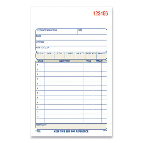 Multipart Sales Order Pad, Three-part Carbonless, 4.19 X 6.69, 50 Forms/pad, 10 Pads/carton