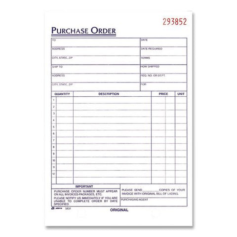 Multipart Purchase Order Pad, Three Part Carbonless, 5.56 X 8.44, 50 Forms Total
