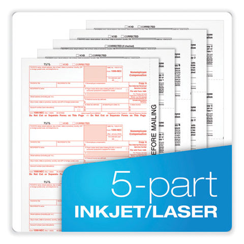 1099-nec + 1096 Tax Form Bundle, Inkjet/laser, Fiscal Year: 2023, 5-part, 8.5 X 3.67, 3 Forms/sheet, 24 Forms Total