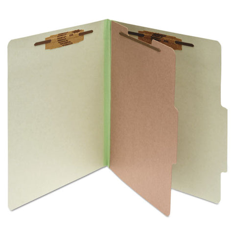 Pressboard Classification Folders, 2" Expansion, 1 Divider, 4 Fasteners, Letter Size, Leaf Green Exterior, 10/box