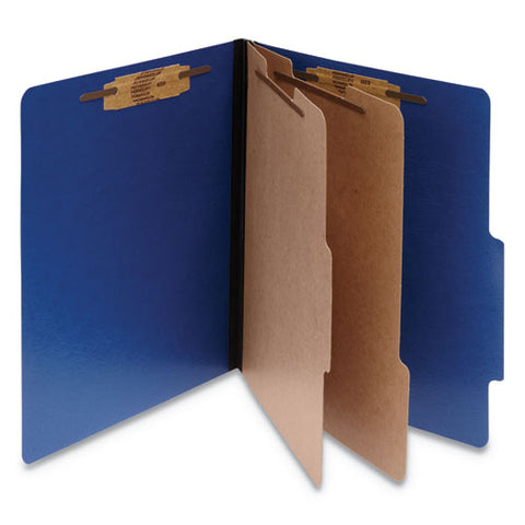 Colorlife Presstex Classification Folders, 3" Expansion, 2 Dividers, 6 Fasteners, Letter Size, Dark Blue Exterior, 10/box