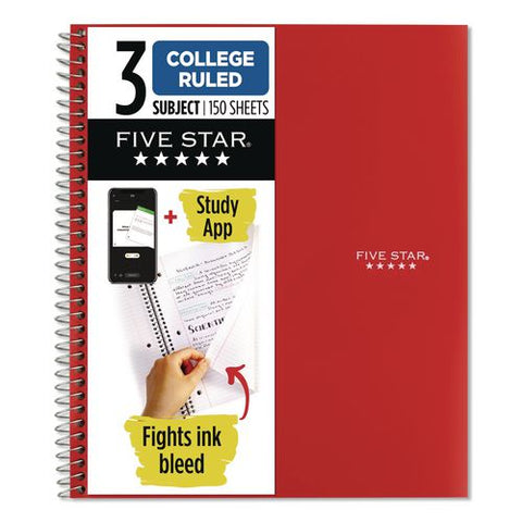 Wirebound Notebook, 3-subject, Medium/college Rule, Fire Red Cover, (150) 11 X 8.5 Sheets