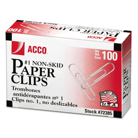 Paper Clips, #1, Nonskid, Silver, 100 Clips/box, 10 Boxes/pack