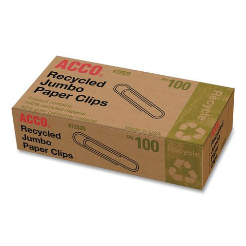 Recycled Jumbo Paper Clips, Smooth, Silver, 100/box, 50 Boxes/carton