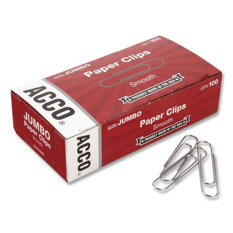Paper Clips, Jumbo, Smooth, Silver, 20-sheet Capacity, 100 Clips/box