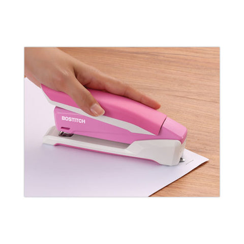 Incourage Spring-powered Desktop Stapler With Antimicrobial Protection, Breast Cancer Awareness, 20-sheet Capacity, Pink/gray