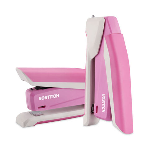 Incourage Spring-powered Desktop Stapler With Antimicrobial Protection, Breast Cancer Awareness, 20-sheet Capacity, Pink/gray