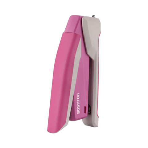 Incourage Spring-powered Desktop Stapler With Antimicrobial Protection, Breast Cancer Awareness, 20-sheet Capacity, Pink/gray