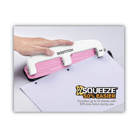 12-sheet Ez Squeeze Incourage Three-hole Punch, Breast Cancer Awareness, 9/32" Holes, Pink