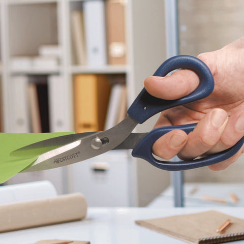 Power Pivot Shears, 8" Long, 3.5" Cut Length, Straight Blue Handle