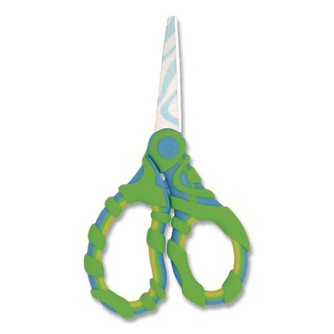 Vibez Student Scissors, Pointed Tip, 5" Long, 2.25" Cut Length, Straight Green/blue Handle
