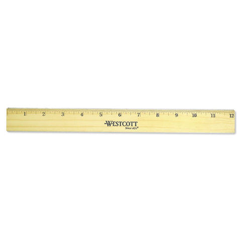 Flat Wood Ruler With Two Double Brass Edges, Standard/metric, 12", Clear Lacquer Finish