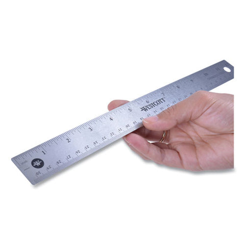 Stainless Steel Office Ruler With Non Slip Cork Base, Standard/metric, 12" Long