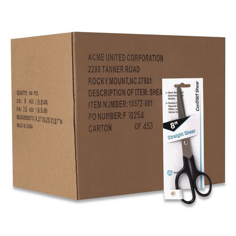 Straight Contract Scissors, 8" Long, 3" Cut Length, Straight Black Handle, 144/carton