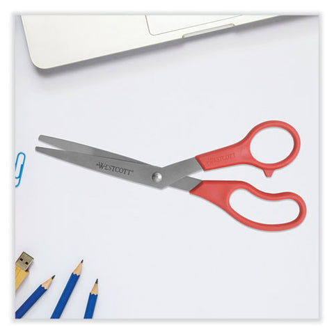 Value Line Stainless Steel Shears, 8" Long, 3.5" Cut Length, Crane-style Red Handle