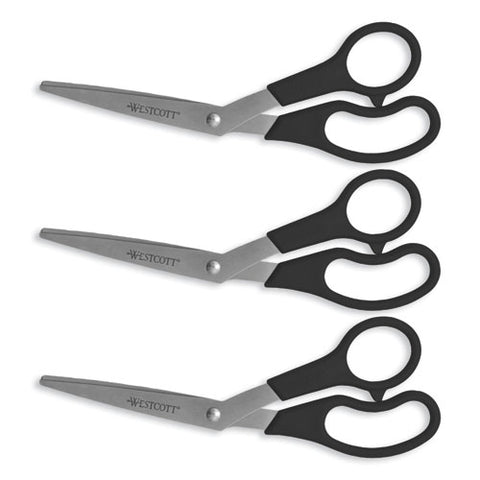 Value Line Stainless Steel Shears Value Pack, 8" Long, 3.5" Cut Length, Crane-style Black Handle, 3/pack