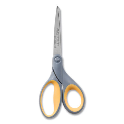 Titanium Bonded Scissors, 7" Long, 3" Cut Length, Straight Gray/yellow Handle