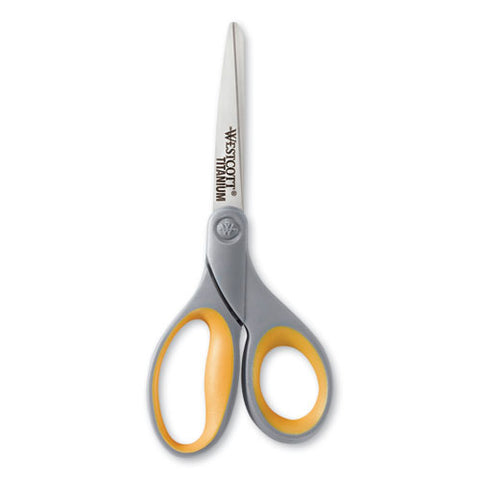 Titanium Bonded Scissors, 8" Long, 3.5" Cut Length, Straight Gray/yellow Handle