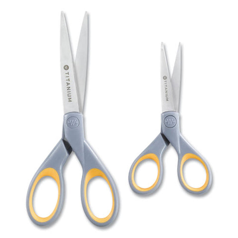 Titanium Bonded Scissors, 5" And 7" Long, 2.25" And 3.5" Cut Length, Straight Gray/yellow Handle, 2/pack